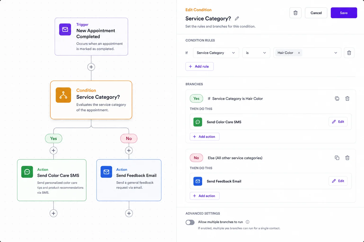 Visual branching by segment, service, or behaviour visual demonstration mockup