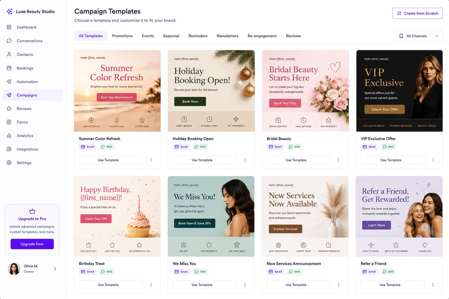 Pre-built templates for common campaigns visual demonstration mockup