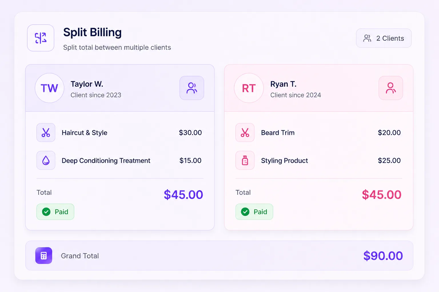Split tickets between multiple guests interface