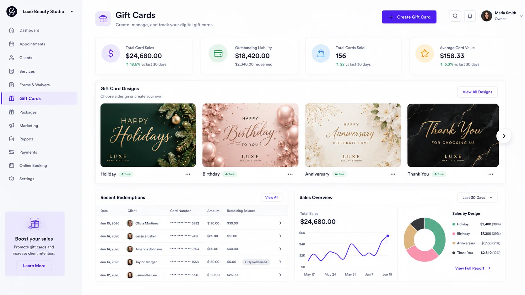 Zelzoni gift card design and purchase panel showing physical and digital options
