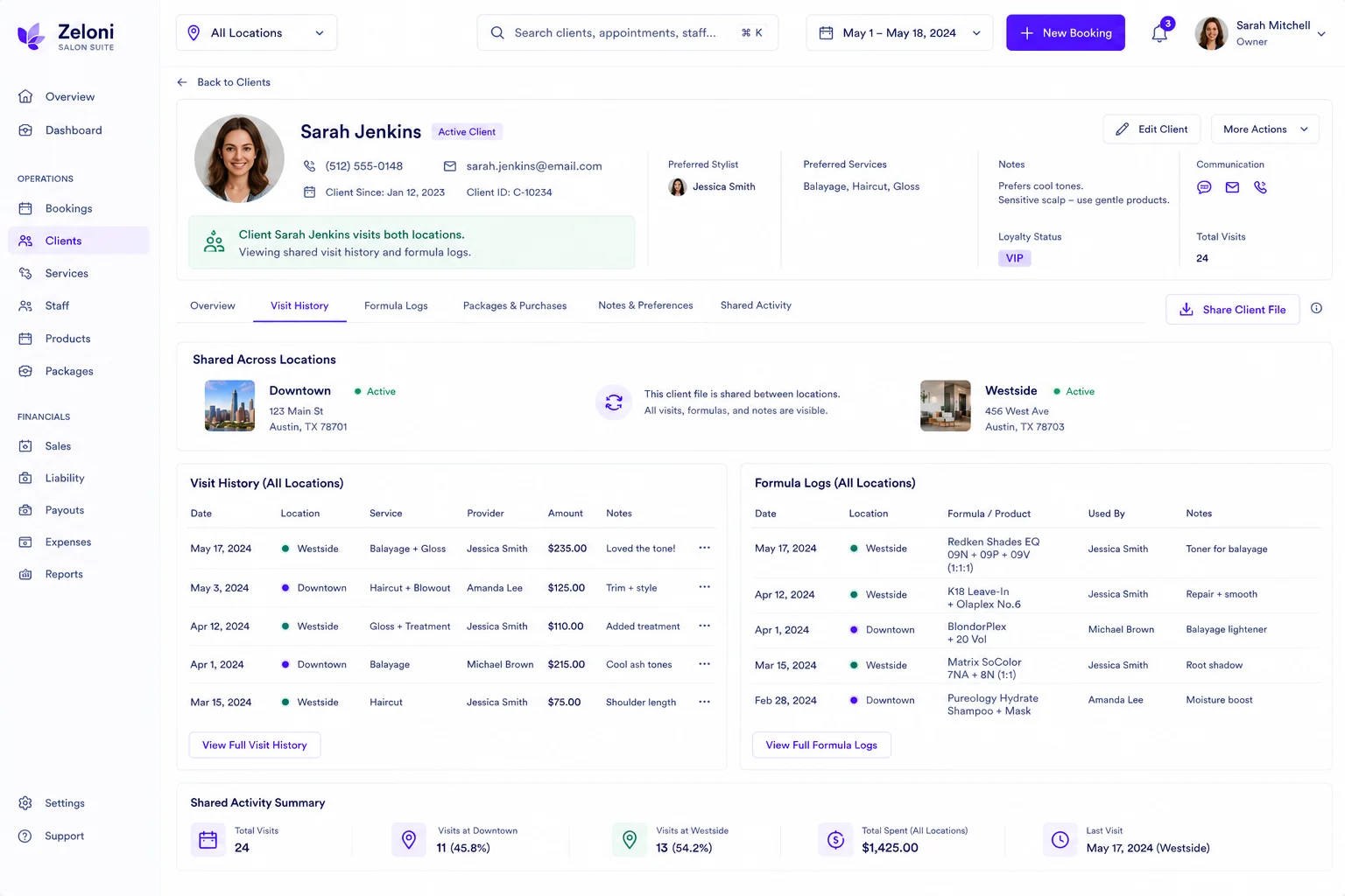 Inter-location stock and client transfers visual demonstration mockup