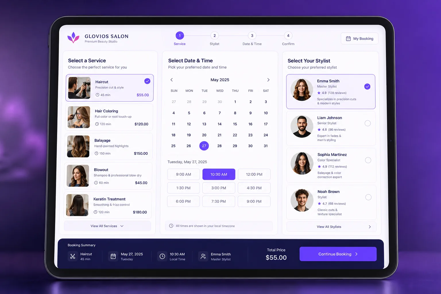 Zelzoni Online Booking mobile-first scheduling interface mockup