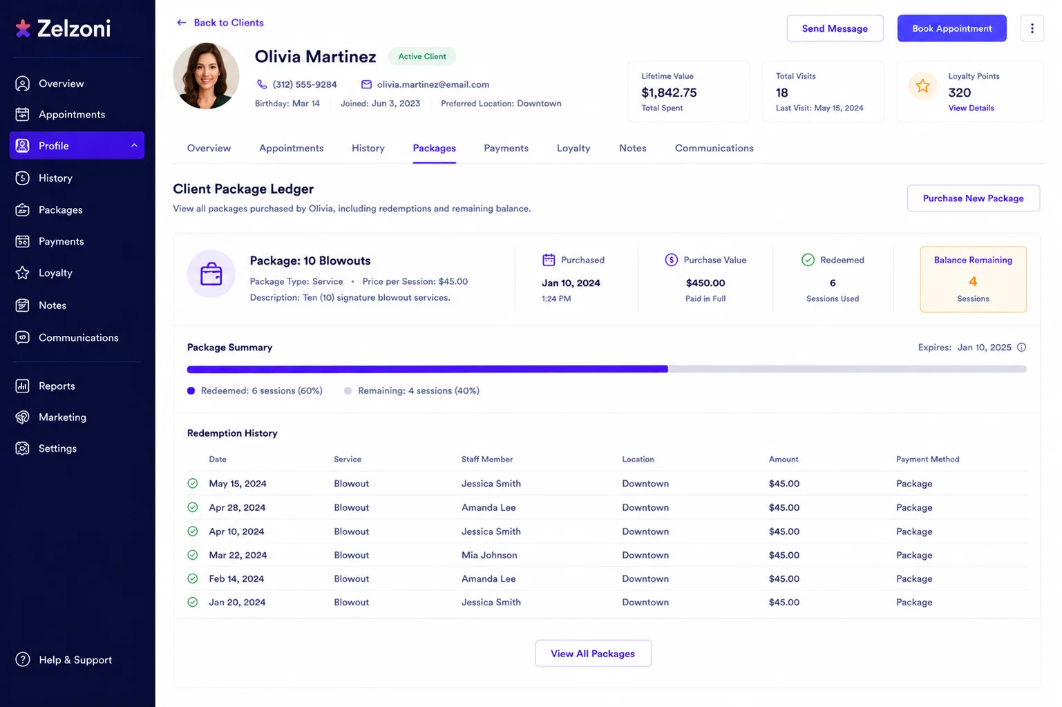 Real-time per-client package balance visual demonstration mockup