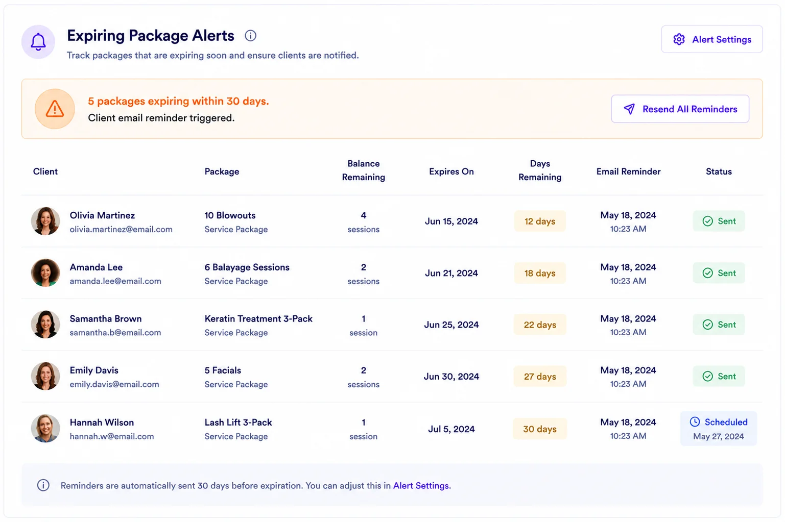 Expiration alerts at configurable intervals visual demonstration mockup