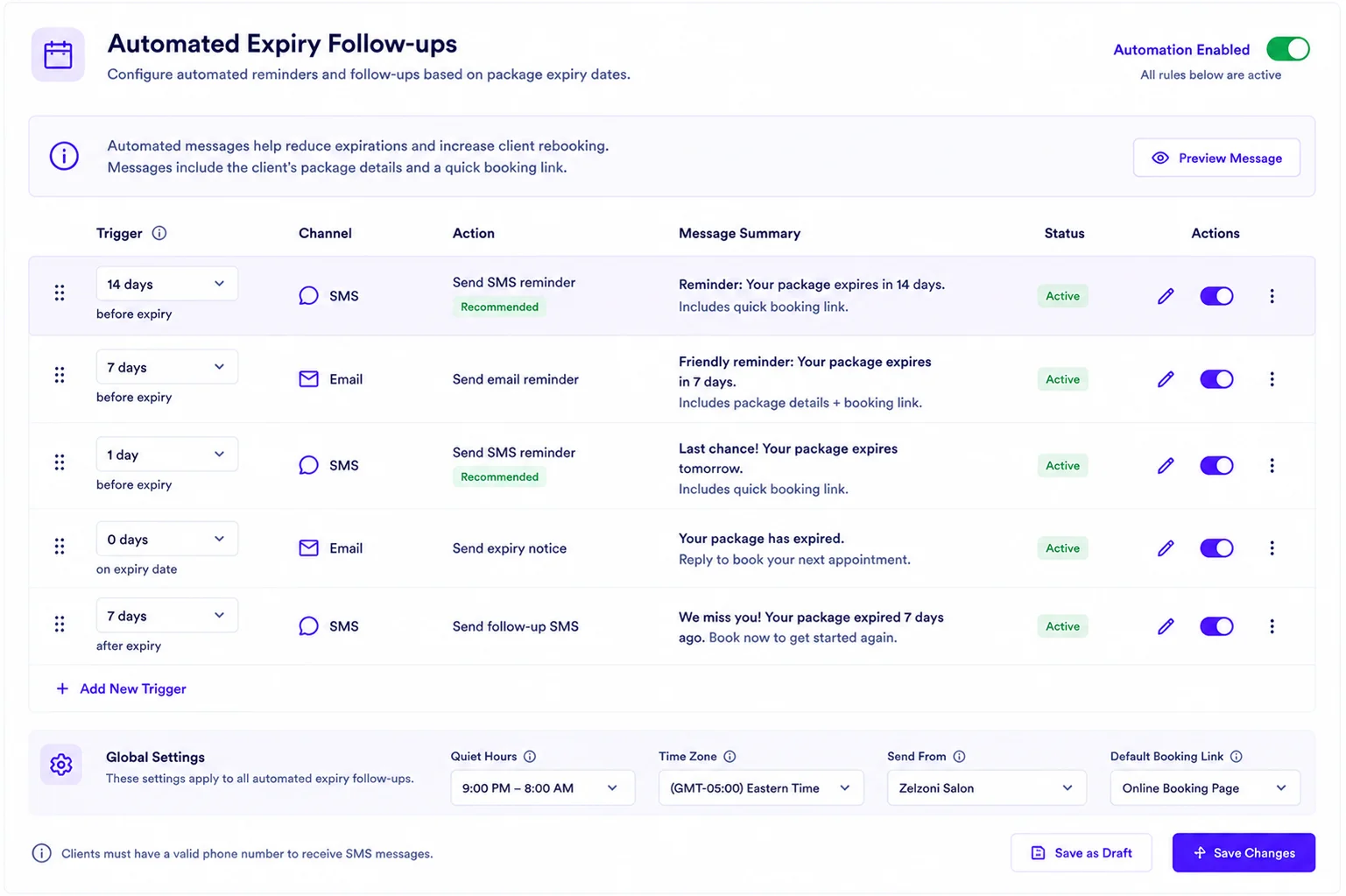 Automated follow-up triggers for expiring packages visual demonstration mockup