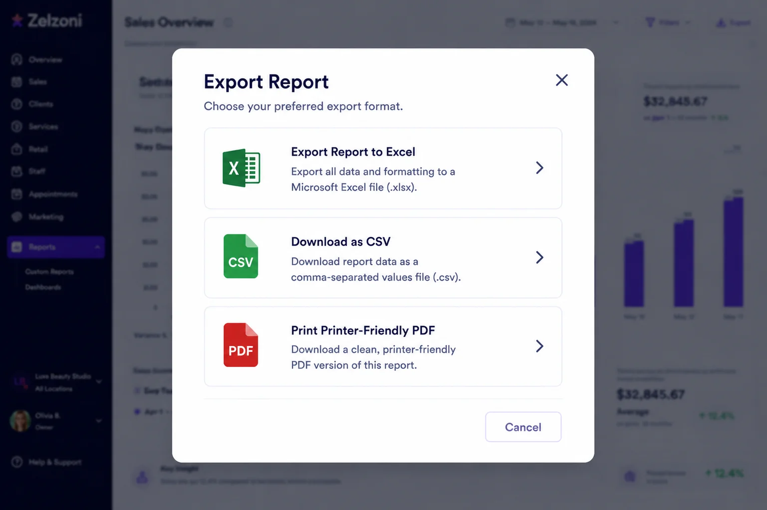 Export to CSV or spreadsheet visual demonstration mockup